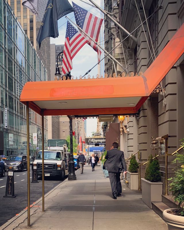 West 44th Street sidewalk, showing the Algonquin Hotel awning